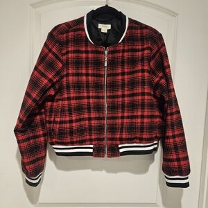 Anthropologie Maeve Red and Black Sporty Bomber Jacket # 768